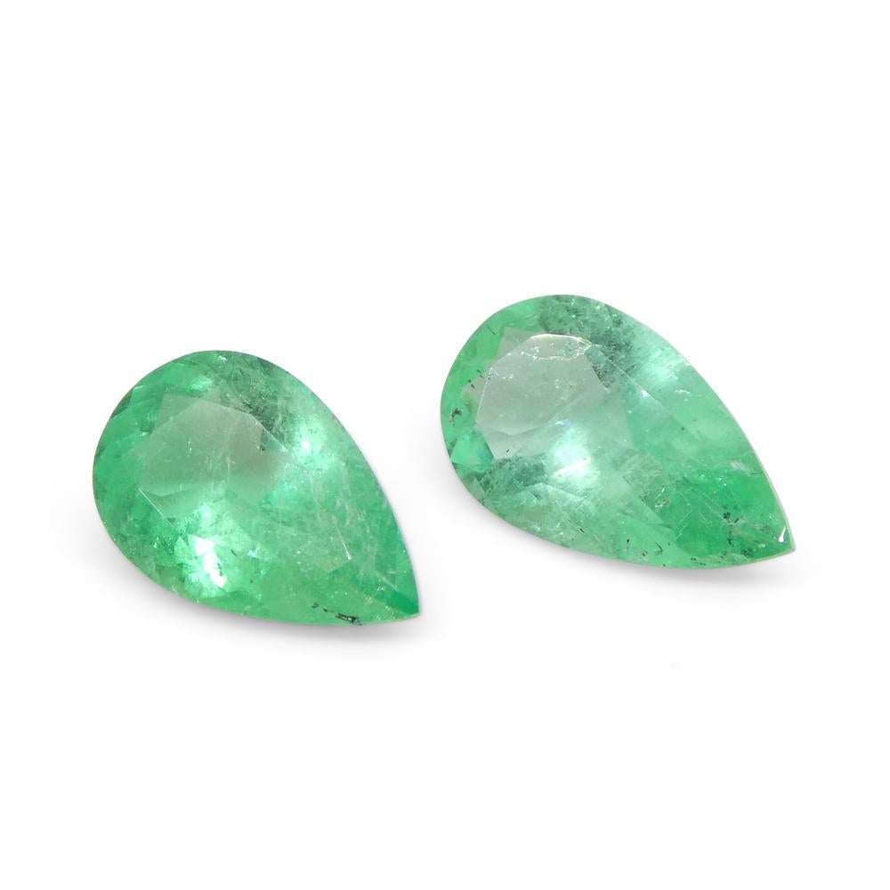 1.22ct Pair Pear Green Emerald from Colombia For Sale 5