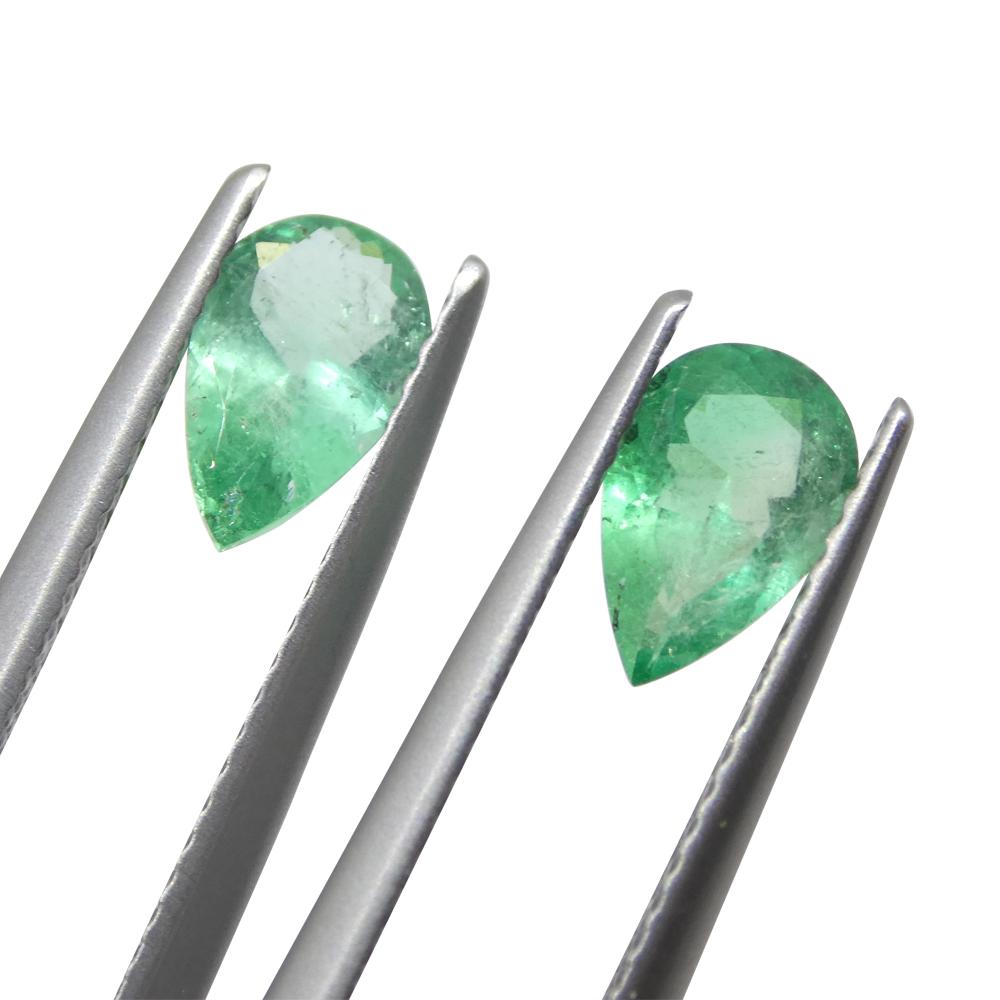Brilliant Cut 1.22ct Pair Pear Green Emerald from Colombia For Sale