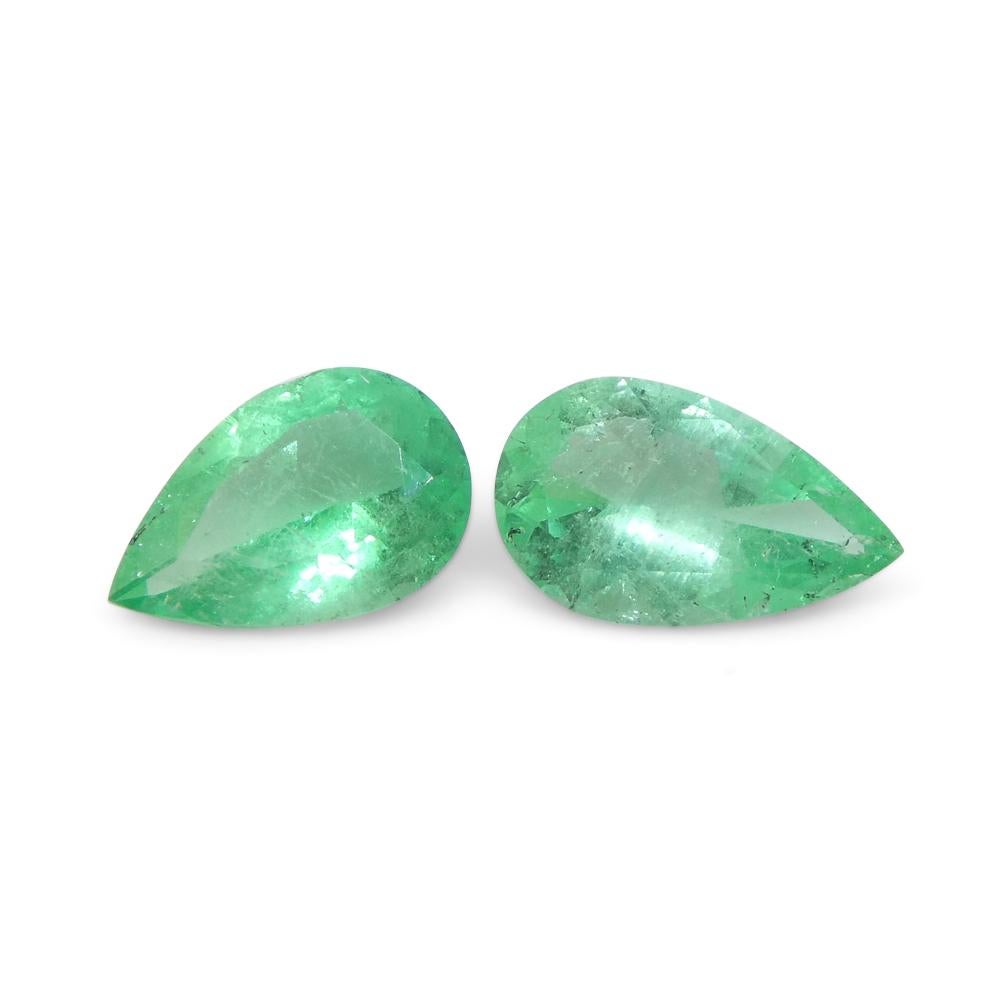 Women's or Men's 1.22ct Pair Pear Green Emerald from Colombia For Sale