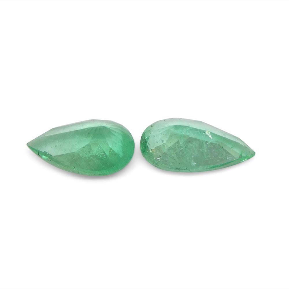 1.22ct Pair Pear Green Emerald from Colombia For Sale 1