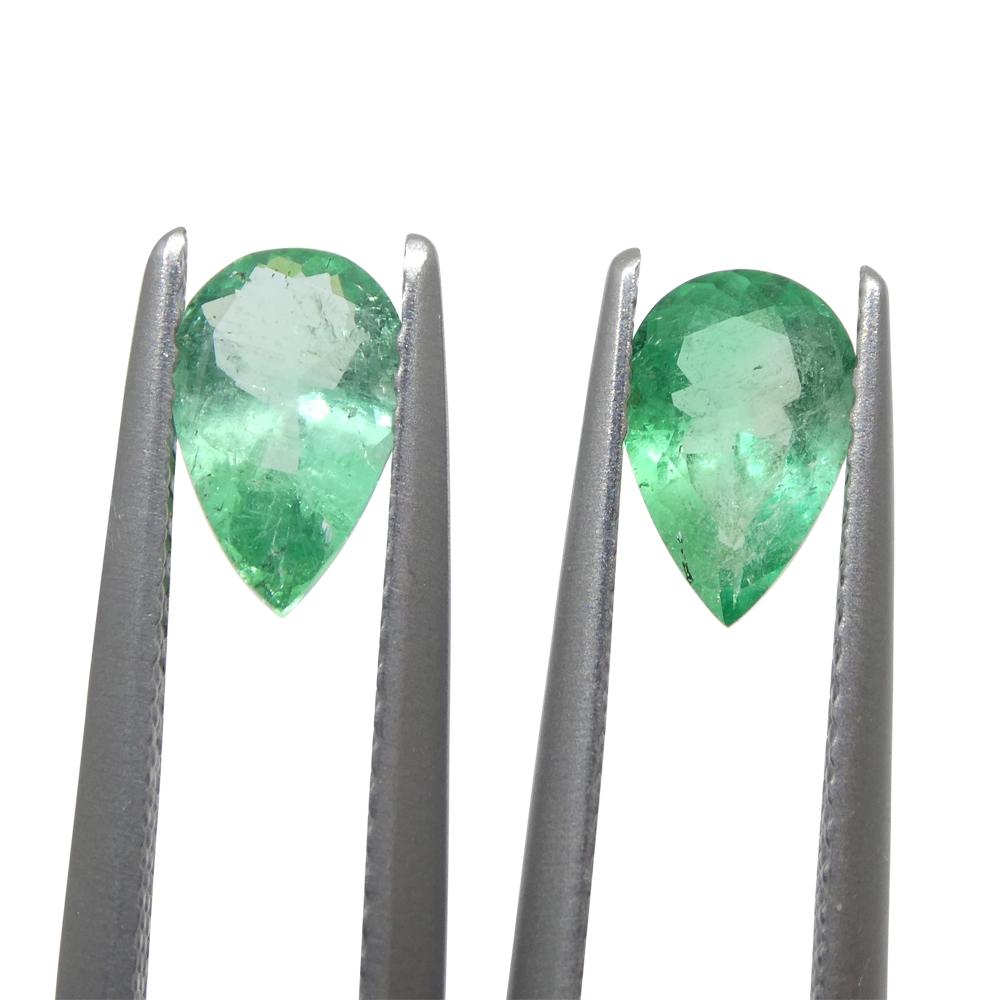 1.22ct Pair Pear Green Emerald from Colombia For Sale 2