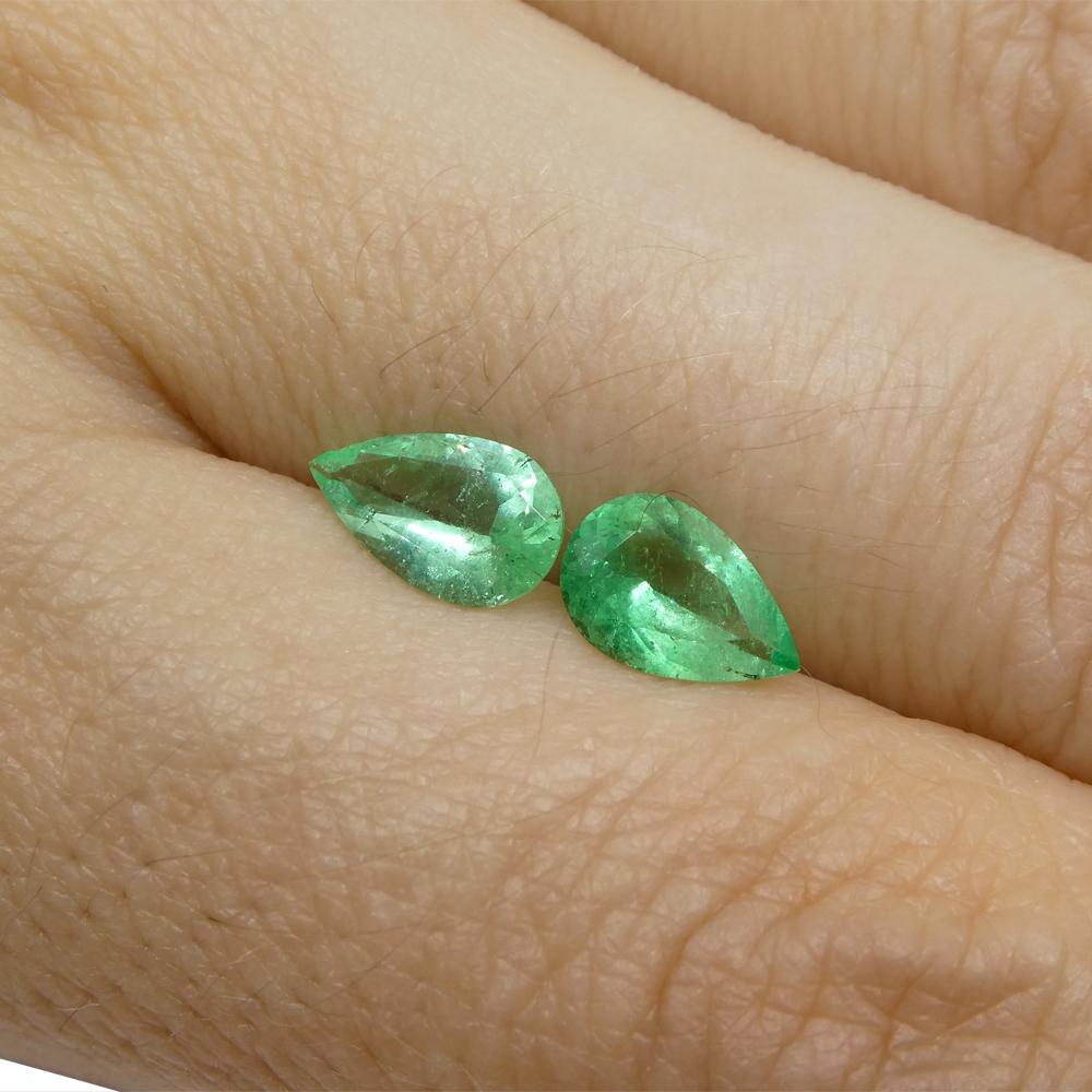 1.22ct Pair Pear Green Emerald from Colombia For Sale 3