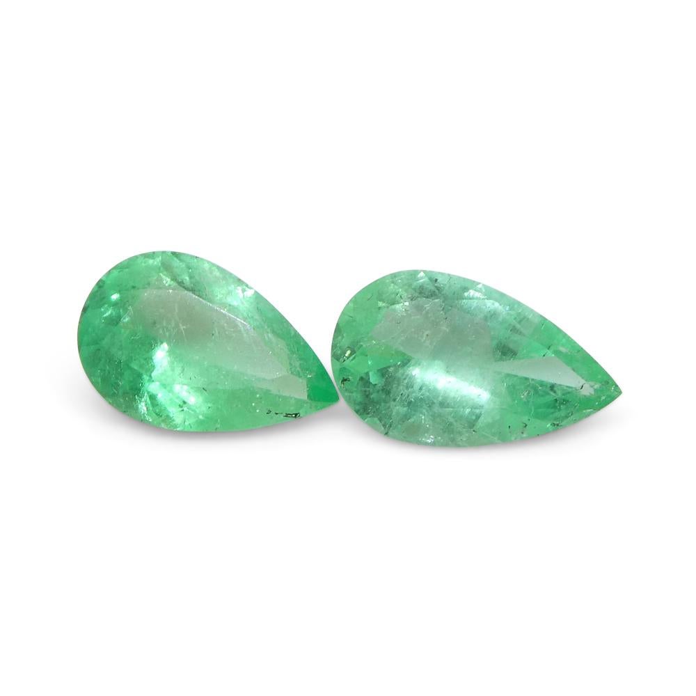 1.22ct Pair Pear Green Emerald from Colombia For Sale 4