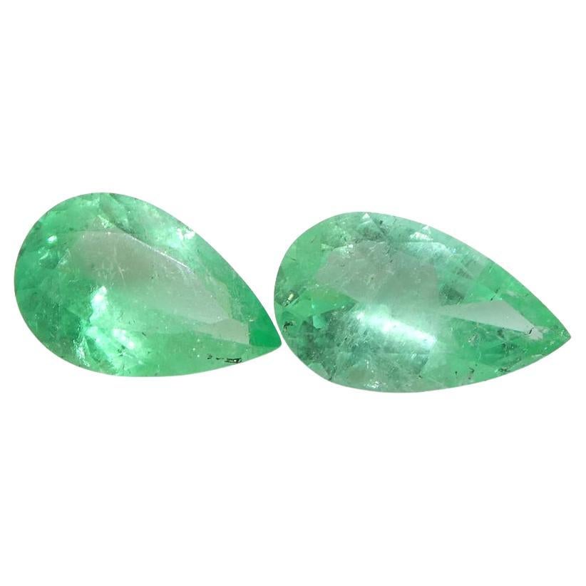 1.22ct Pair Pear Green Emerald from Colombia For Sale