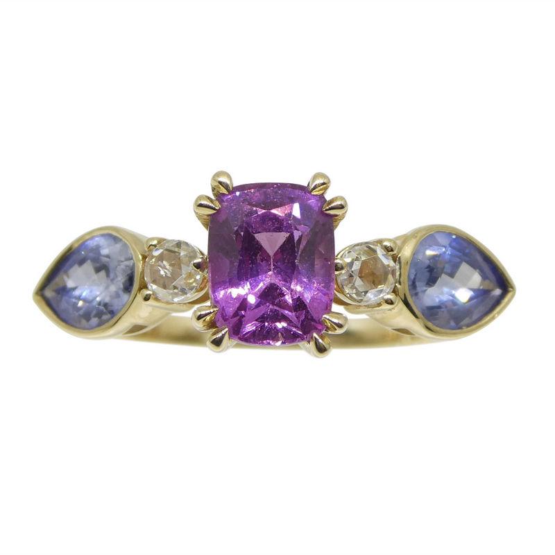 1.22ct Purple & Blue Sapphire, Diamond Ring Set in 14k Yellow Gold For Sale 7