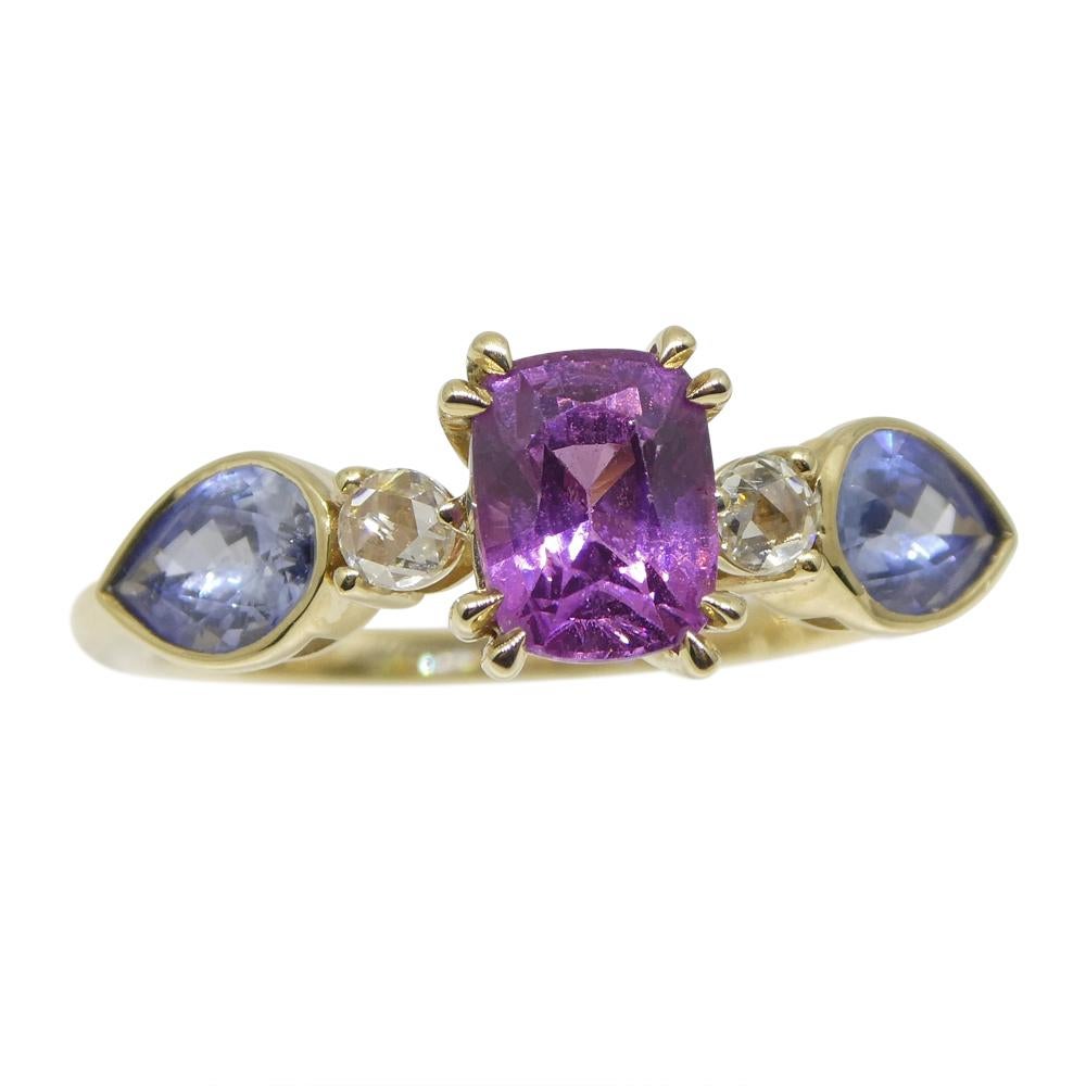 1.22ct Purple & Blue Sapphire, Diamond Ring Set in 14k Yellow Gold For Sale 8