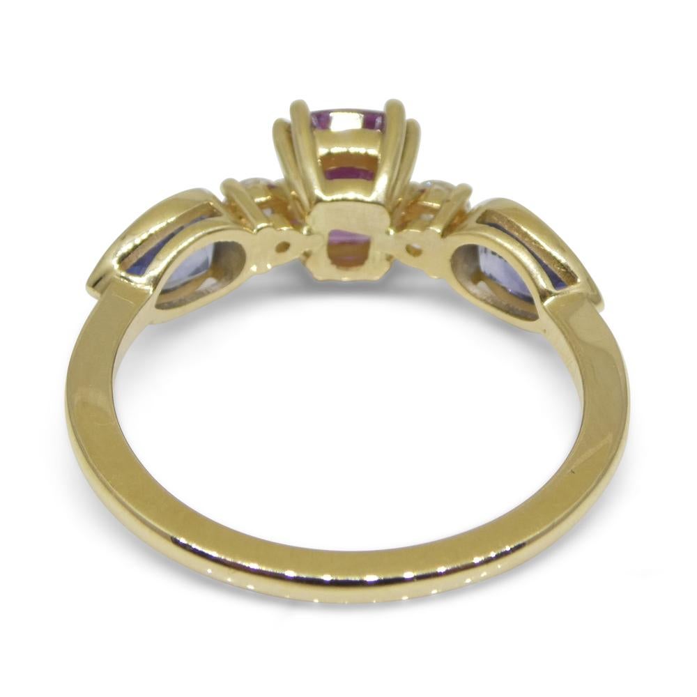 1.22ct Purple & Blue Sapphire, Diamond Ring Set in 14k Yellow Gold In New Condition For Sale In Toronto, Ontario