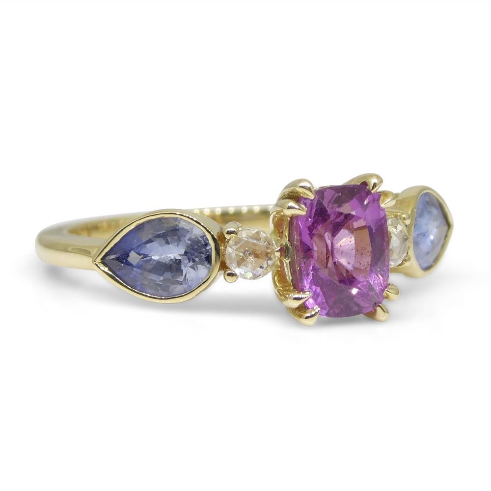 Women's or Men's 1.22ct Purple & Blue Sapphire, Diamond Ring Set in 14k Yellow Gold For Sale
