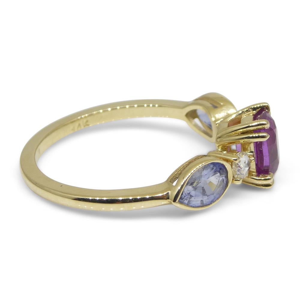 1.22ct Purple & Blue Sapphire, Diamond Ring Set in 14k Yellow Gold For Sale 1