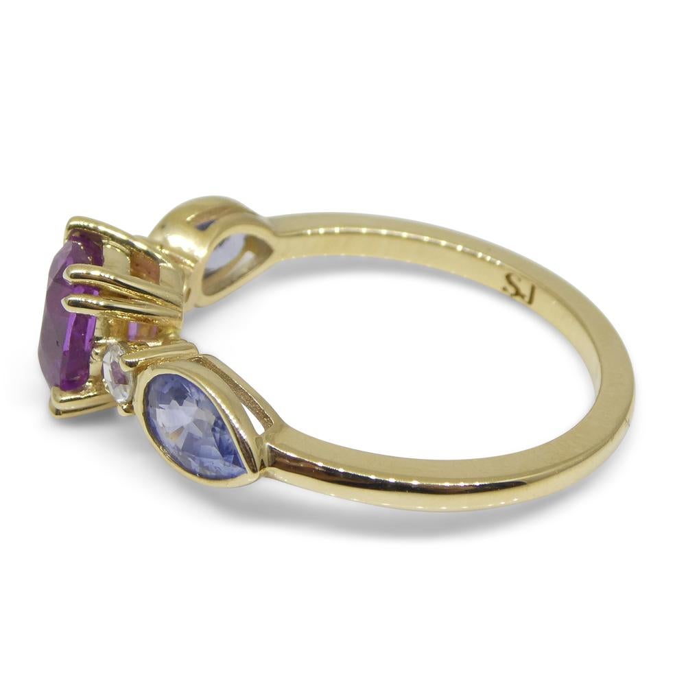 1.22ct Purple & Blue Sapphire, Diamond Ring Set in 14k Yellow Gold For Sale 2