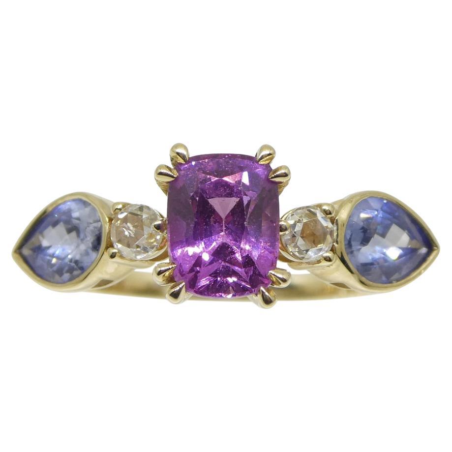 1.22ct Purple & Blue Sapphire, Diamond Ring Set in 14k Yellow Gold For Sale