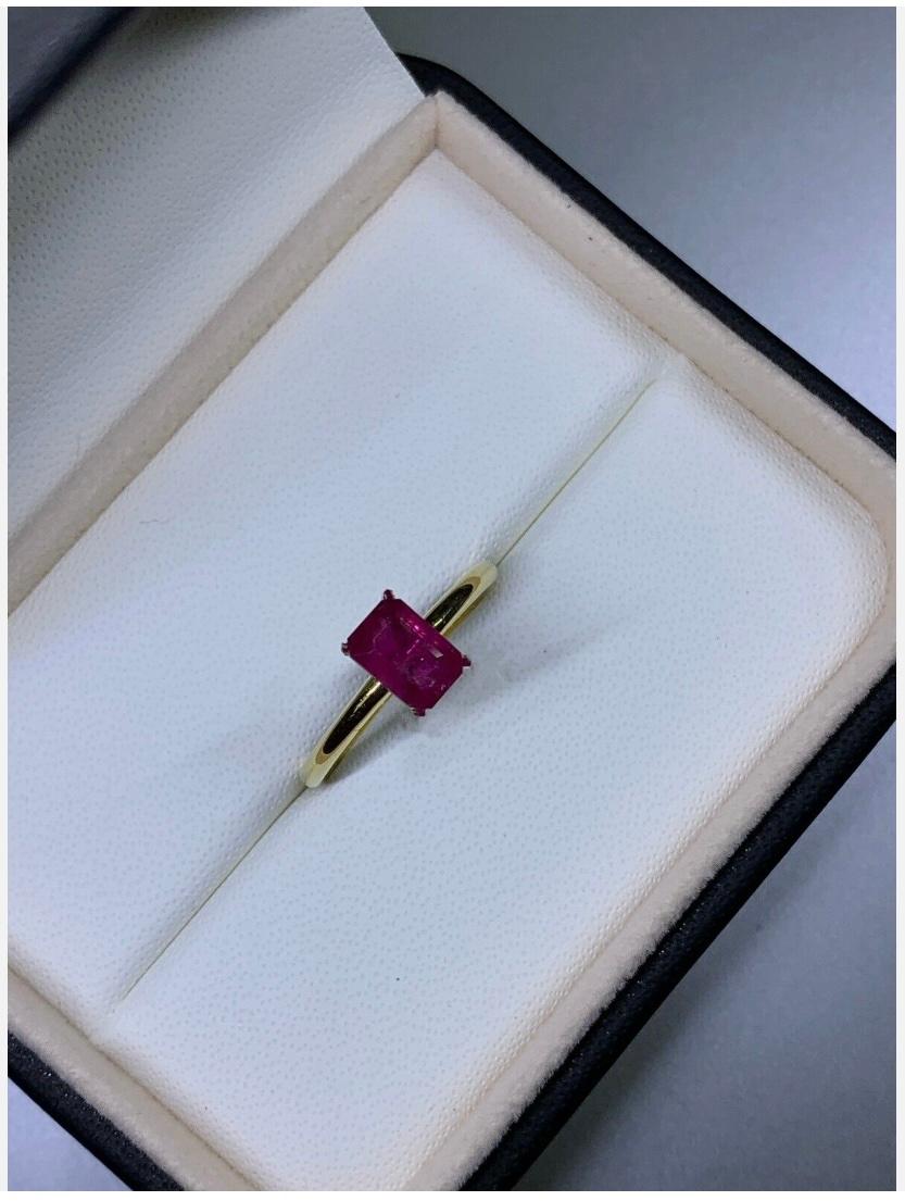1.22ct Ruby Emerald Cut Solitaire Engagement Ring In 18ct Yellow Gold In New Condition For Sale In London, GB