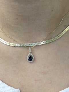 1.22cts Ceylon Sapphire Pendant w Ethical Diamonds in 14K Solid Gold  PE 8x6mm