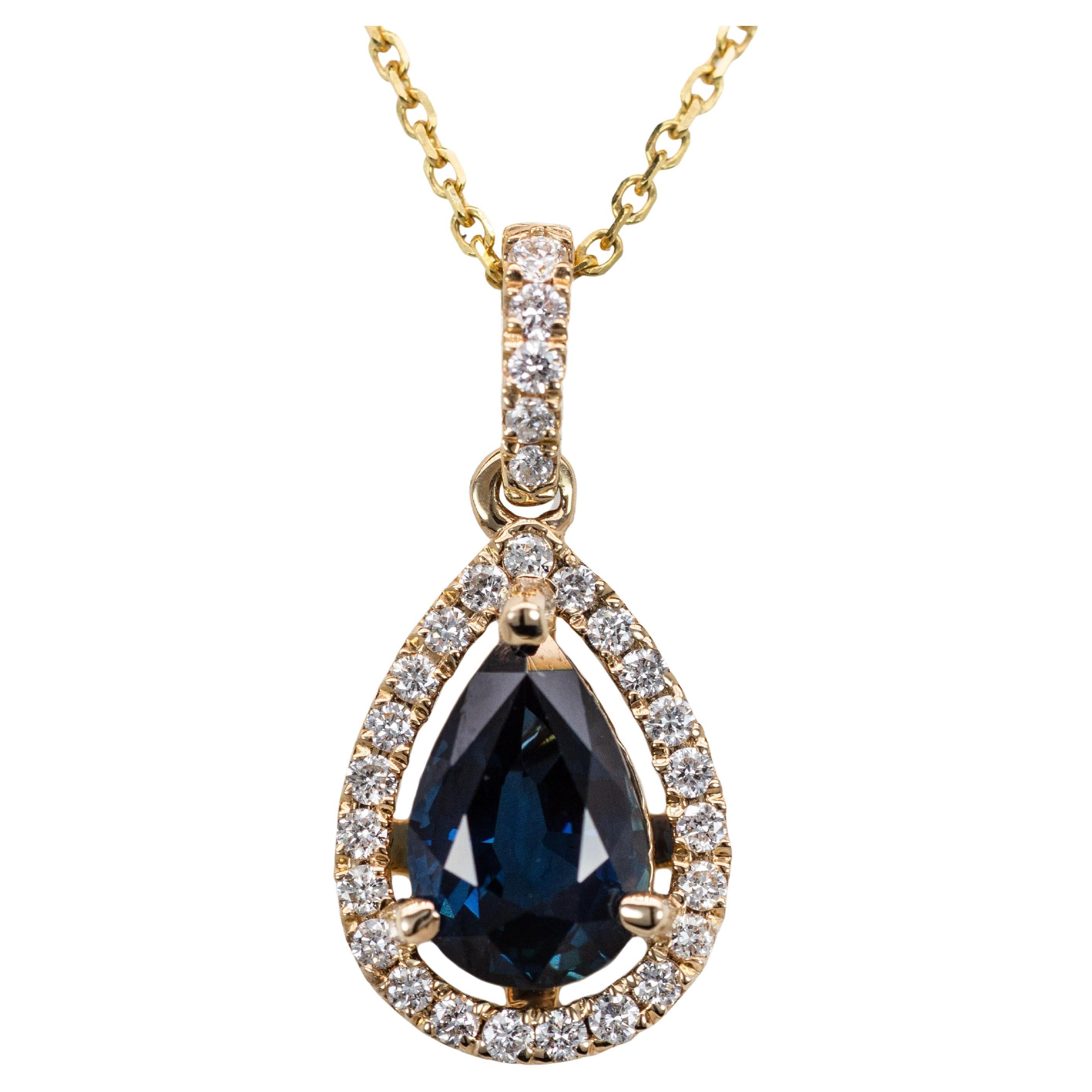 Ciondolo con zaffiro di Ceylon da 1,22 carati e diamanti etici in oro massiccio 14K  PE 8x6mm