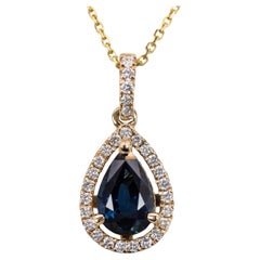 Ciondolo con zaffiro di Ceylon da 1,22 carati e diamanti etici in oro massiccio 14K  PE 8x6mm