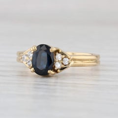 1.22ctw Blue Sapphire Diamond Ring 18k Yellow Gold Size 6.75