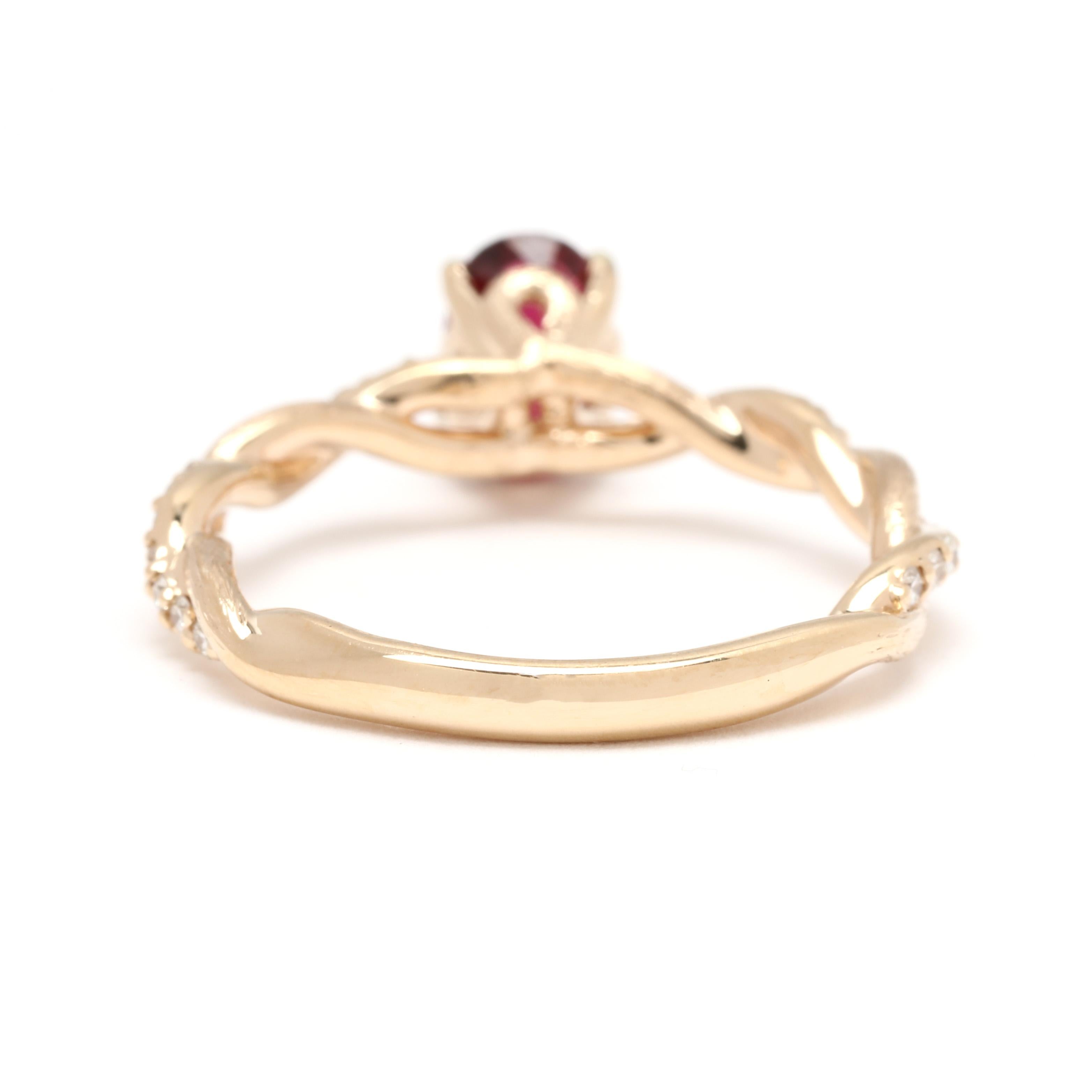1,22ctw Diamant und Rubin Twisted Ring, 14k Gelbgold, Ringgröße 6 (Ovalschliff) im Angebot