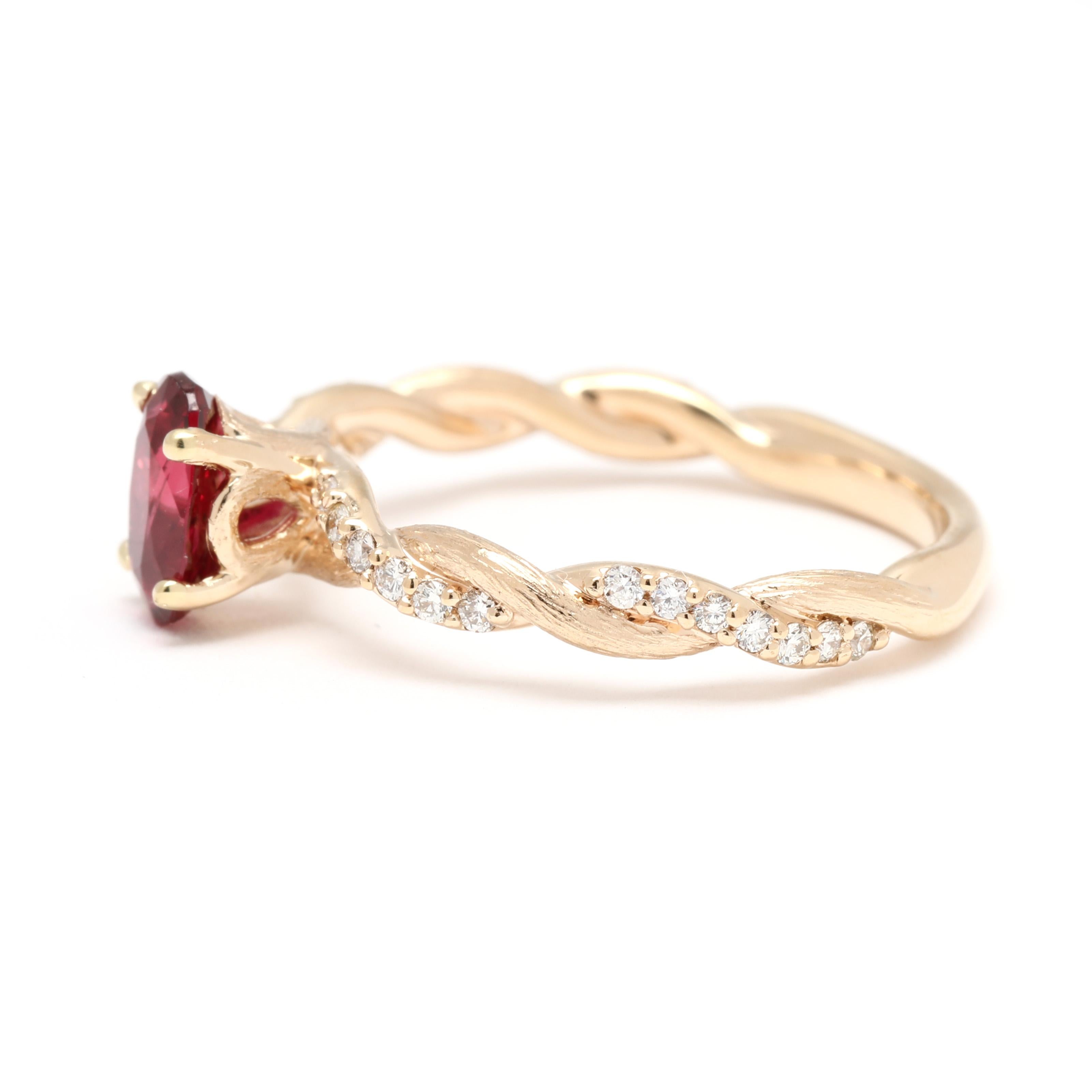 1.22ctw Diamond and Ruby Twisted Ring, 14k Yellow Gold, Ring Size 6 im Zustand „Gut“ im Angebot in McLeansville, NC
