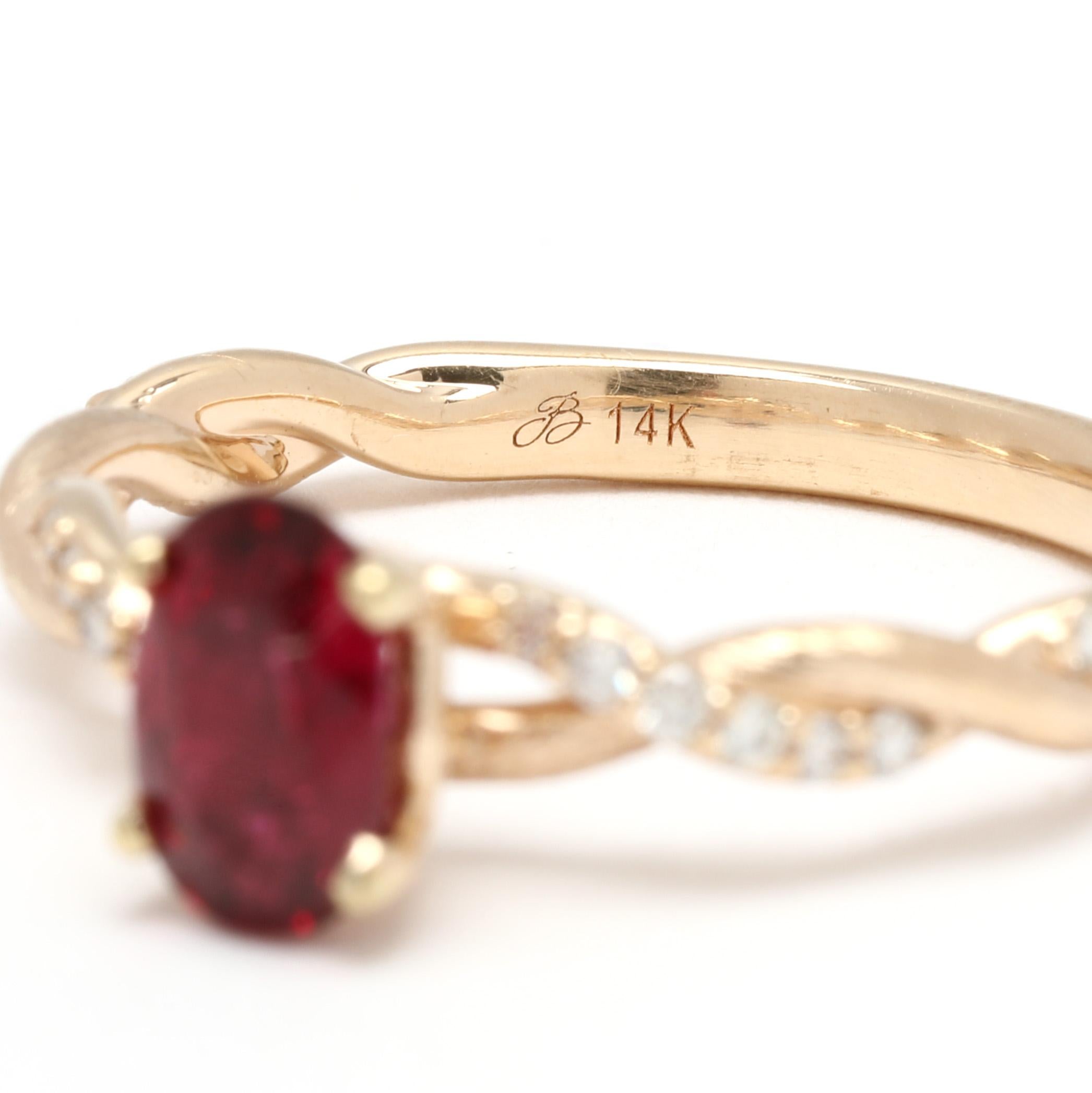 1.22ctw Diamond and Ruby Twisted Ring, 14k Yellow Gold, Ring Size 6 für Damen oder Herren im Angebot