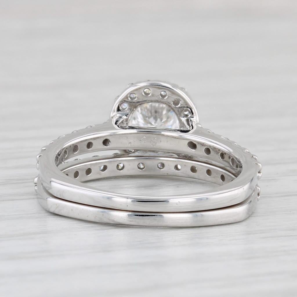 Round Cut 1.22ctw Diamond Halo Engagement Ring Wedding Band Bridal Set 14k White Gold For Sale