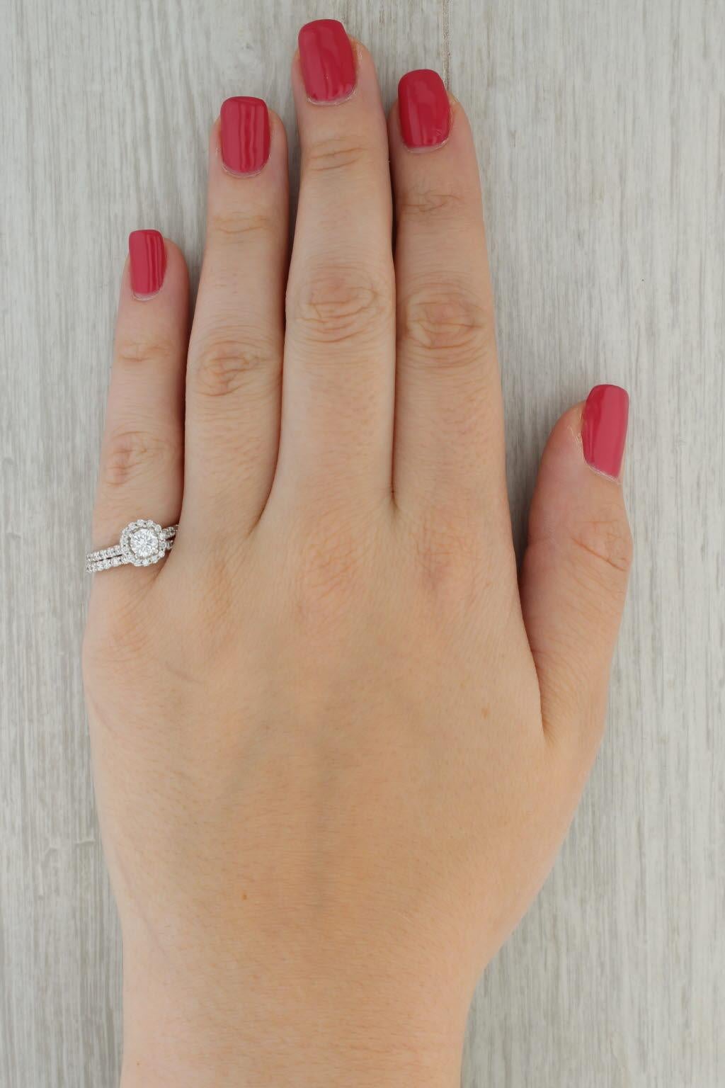 1.22ctw Diamond Halo Engagement Ring Wedding Band Bridal Set 14k White Gold For Sale 3