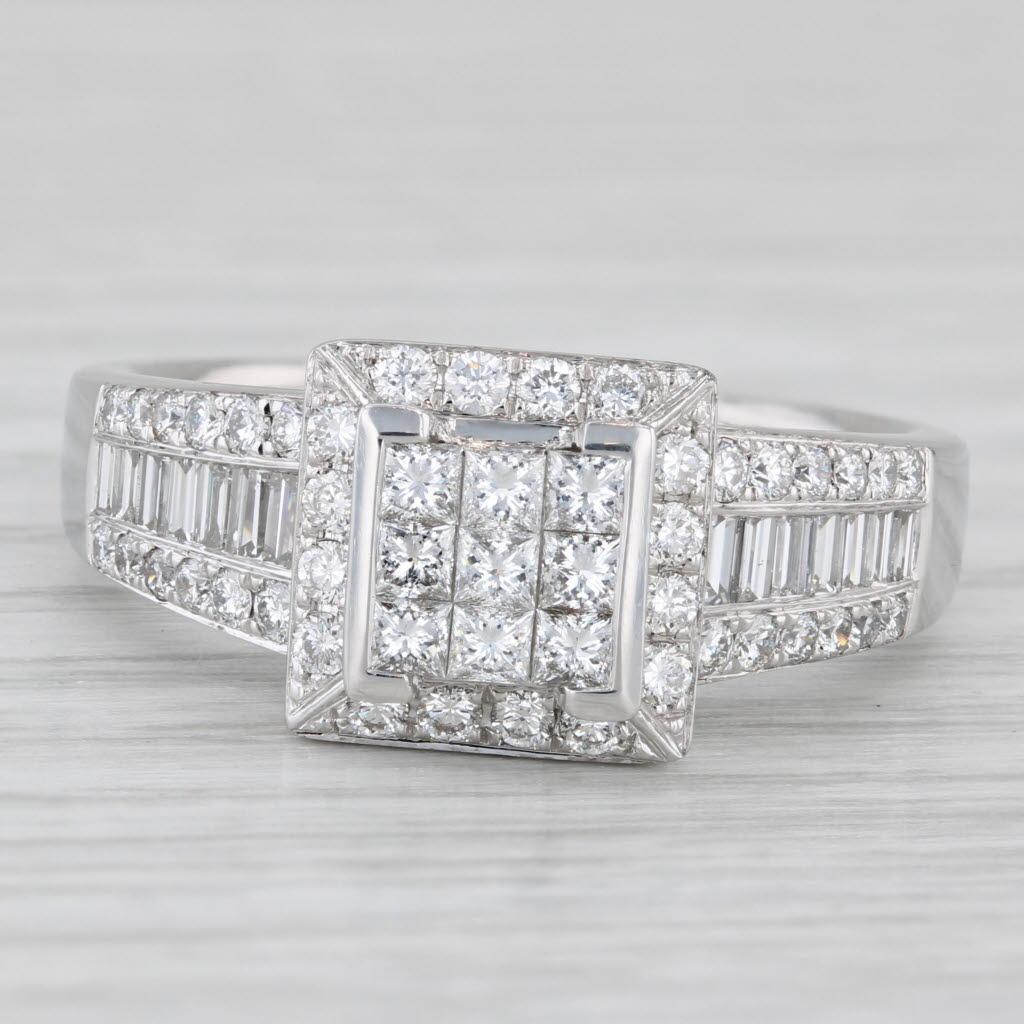 1.22ctw Princess Diamond Halo Engagement Ring 14k White Gold Size 10.5 1