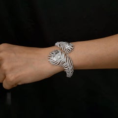 Spectrum Jewels 12.2Ct SI/H Pave Diamond Feather 18k White Gold Cuff Bracelet