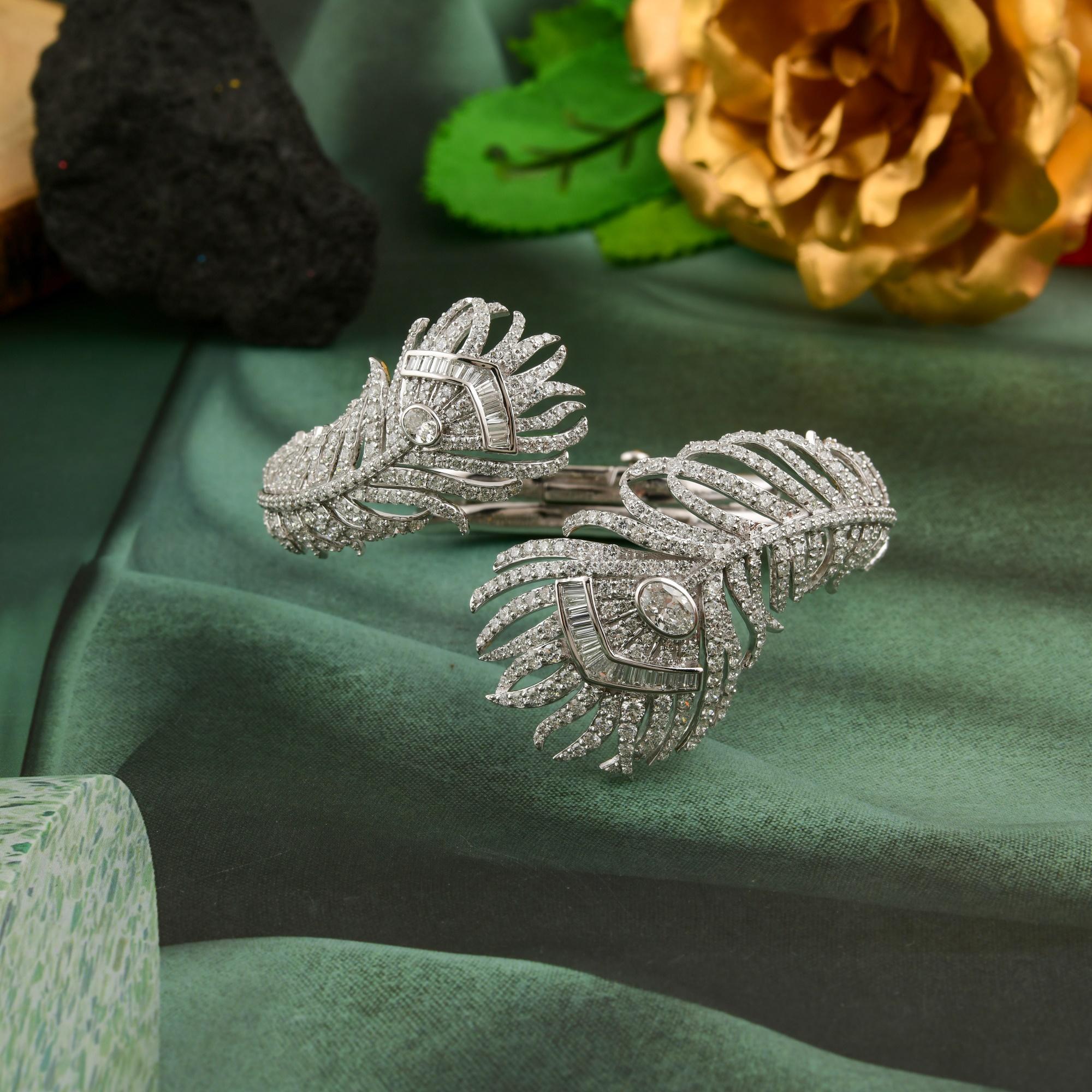 12.2CTW SI/H Diamante Piuma Crossover Bracciale in oro bianco Gioielli di pregio in vendita 3