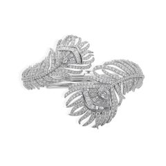 12.2CTW SI/H Diamond Feather Crossover White Gold Cuff Bracelet Fine Jewelry