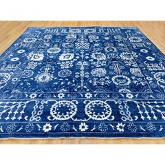 12'2"x12'2" Blue Tone On Tone Tabriz Wool & Silk Square Hand Knotted Oriental Ru