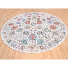 12'2 "x12'2" Alfombra oriental anudada a mano con diseño Tabriz de lana con textura de seda de colores