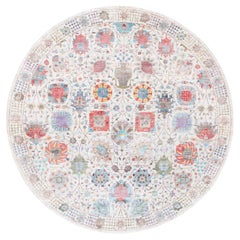 12'2"x12'2" Colorful Silk Textured Wool Tabriz Design Hand Knotted Oriental Rug