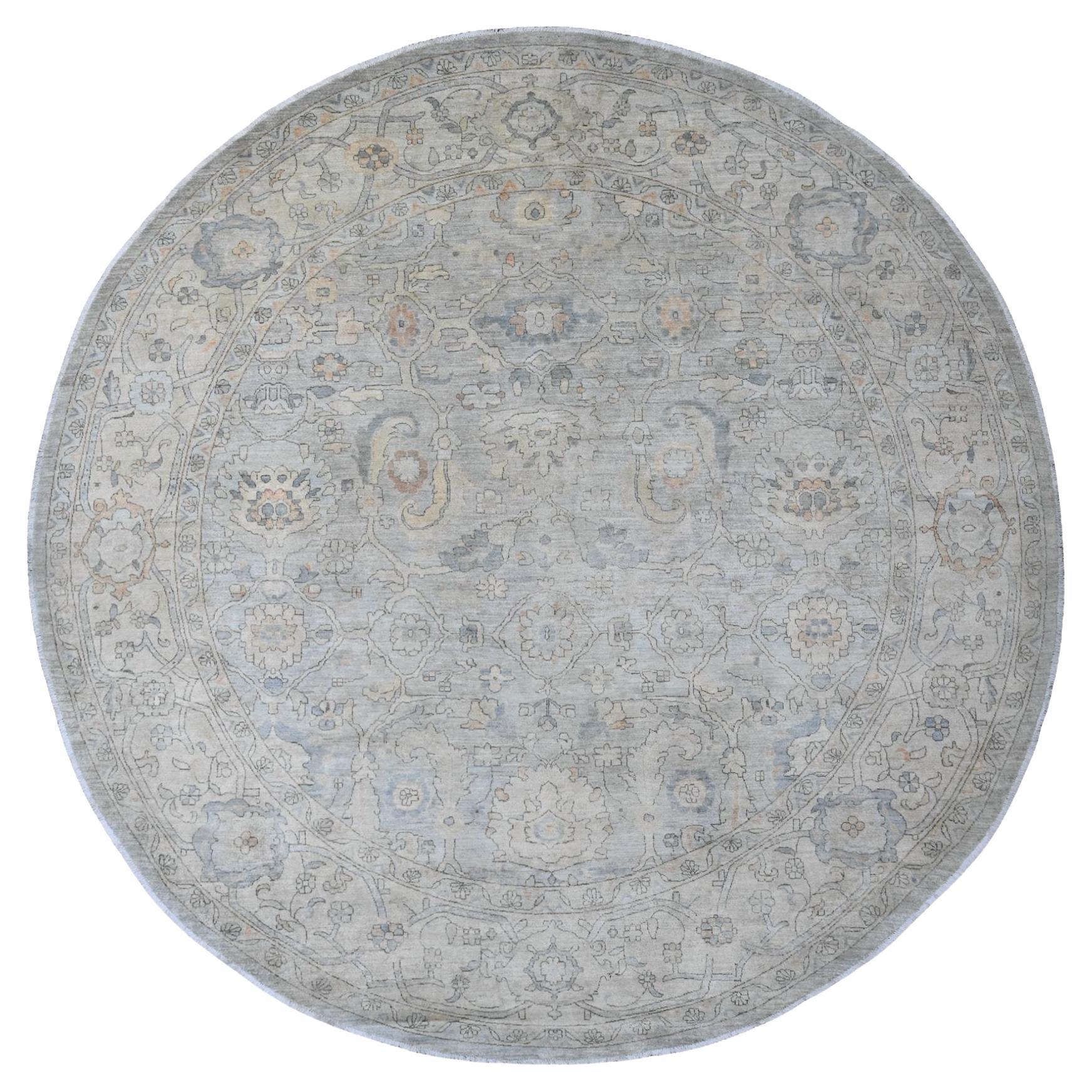 12'2 "x12'2" Gray Washed Out Ziegler Mahal Revival Handgeknüpft Reine Wolle Rund im Angebot
