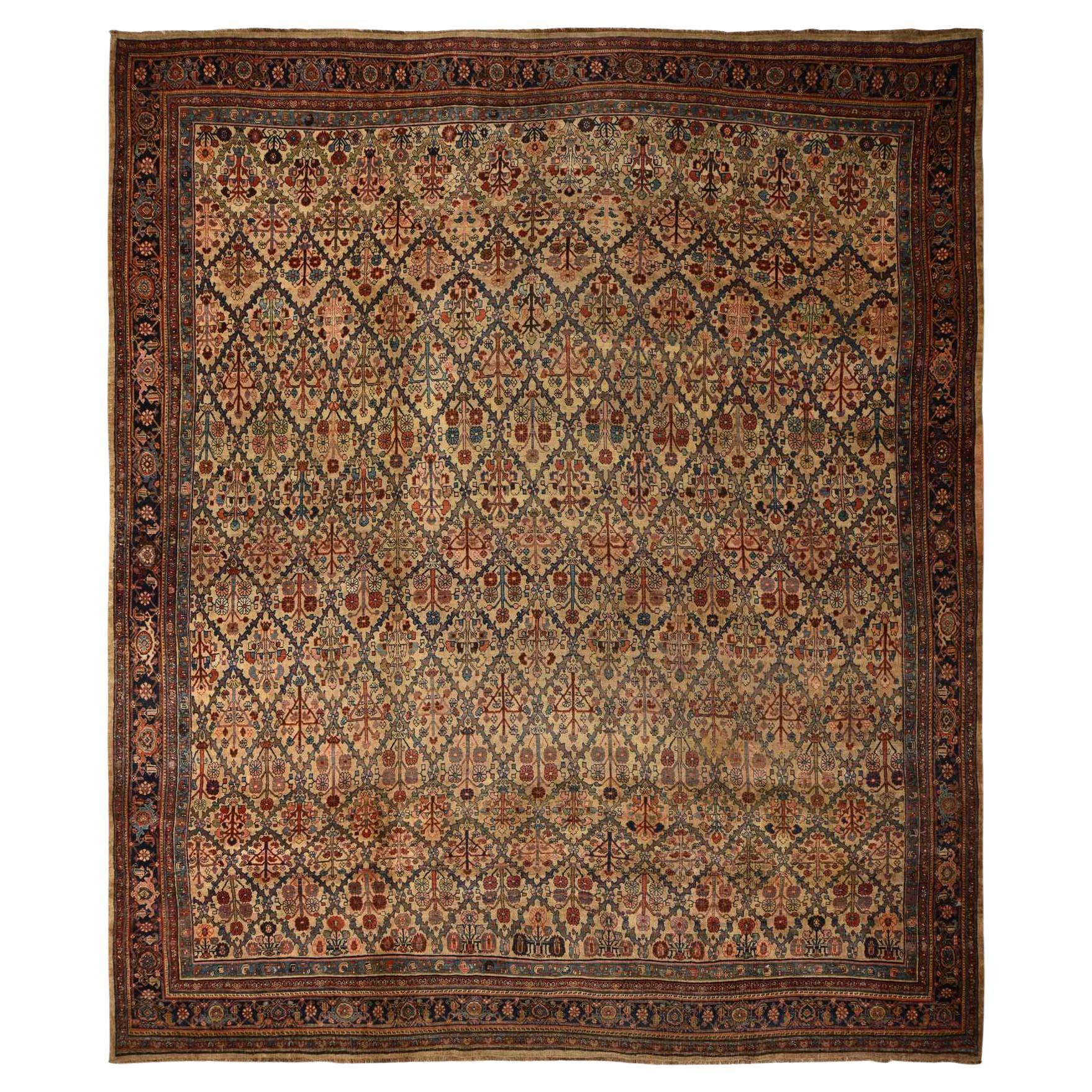 12'2 "x14'7" Antike persische Bidjar Brown Wolle auf Wolle Hand geknüpft 1880s Teppich