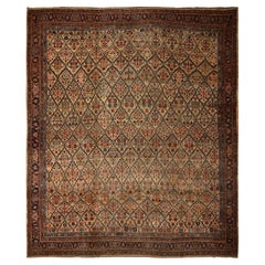 12'2 "x14'7" Antico Tappeto Persiano Bidjar Marrone Lana su Lana Annodato a Mano del 1880