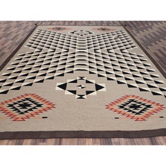 Tappeto XL in lana a trama piatta, tessuto a mano, con motivo geometrico in stile sud-occidentale, colore marrone, 3,71 m x 4,54 m