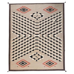 Tappeto XL in lana a trama piatta, tessuto a mano, con motivo geometrico in stile sud-occidentale, colore marrone, 3,71 m x 4,54 m