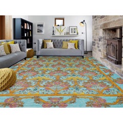 12'2"x14'9" Powder Blue Arts and Craft Wool Hand Knotted Oversized Rug