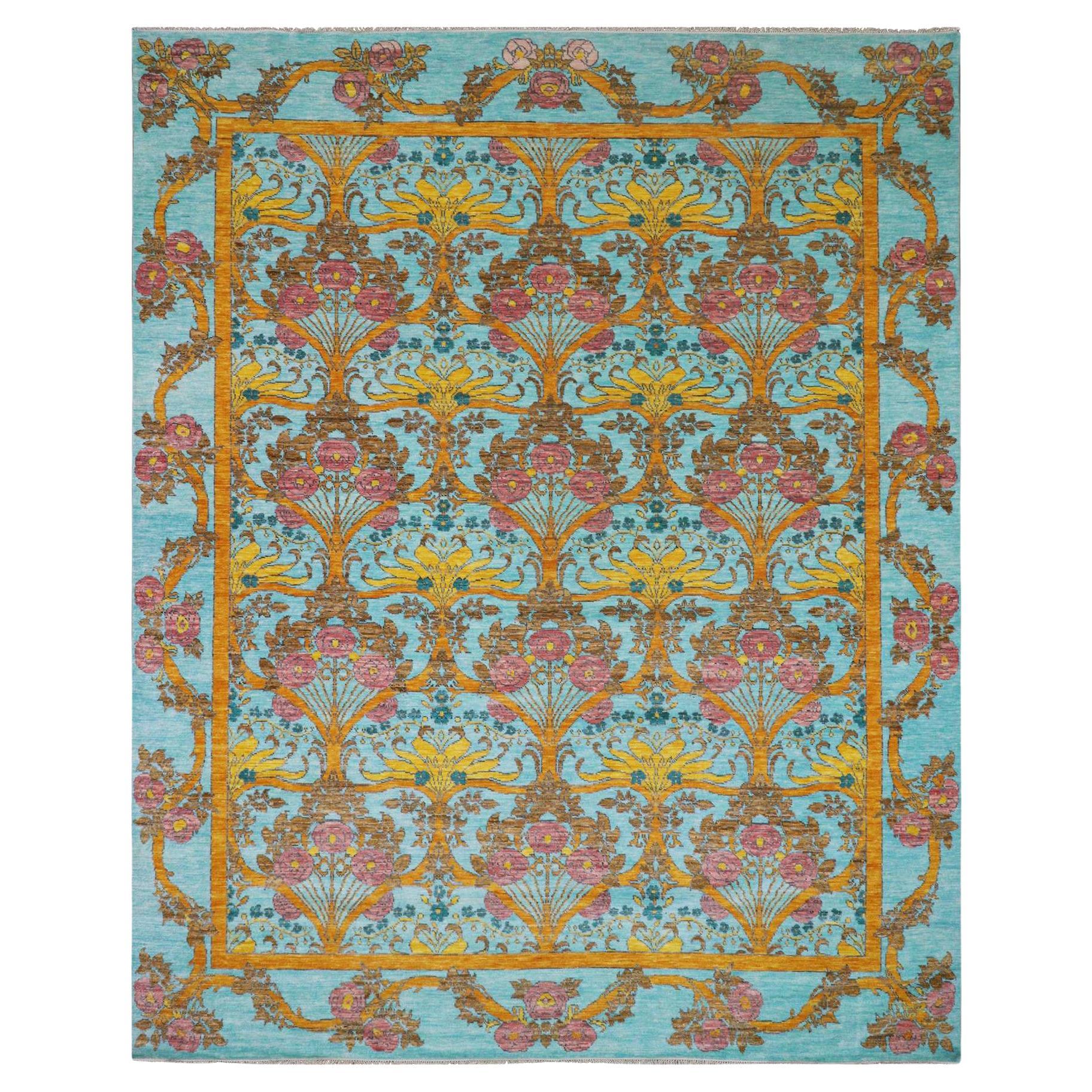 12'2"x14'9" Powder Blue Arts and Craft Wool Hand Knotted Oversized Rug
