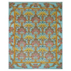 12'2"x14'9" Powder Blue Arts and Craft Wool Hand Knotted Oversized Rug