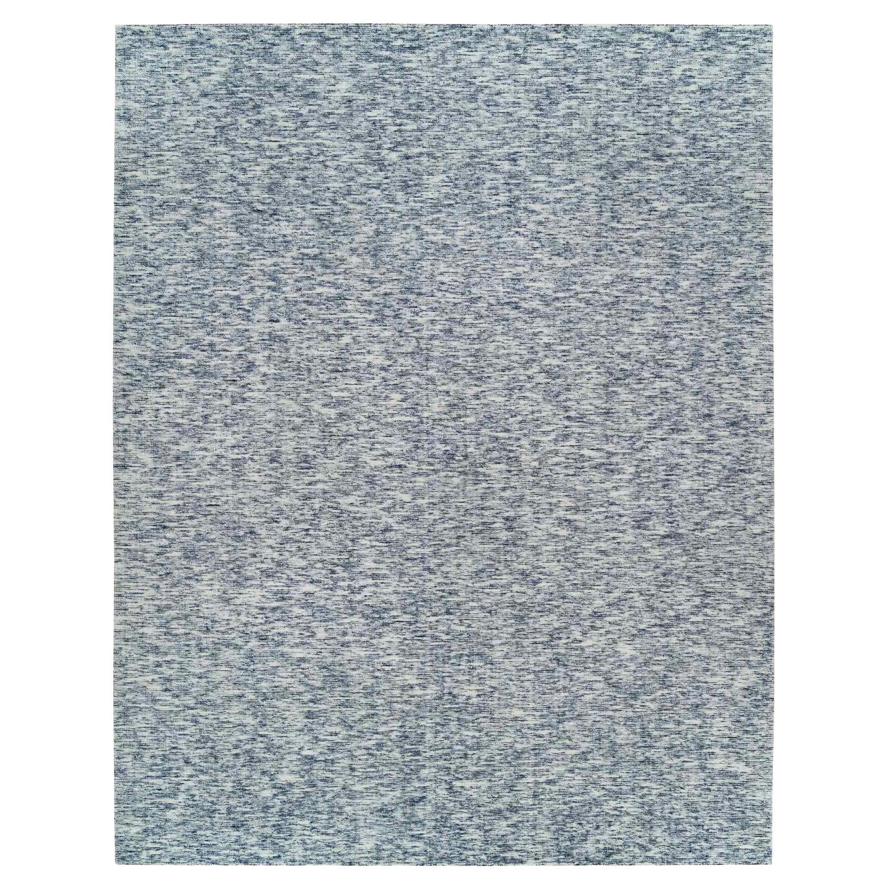 12'2"x15' Blue and Ivory, Wool Hand Loomed, Modern Striae Design Oversized Rug