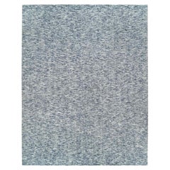 Tappeto oversize 12'2 "x15' blu e avorio, in lana lavorata a mano, con design moderno a righe