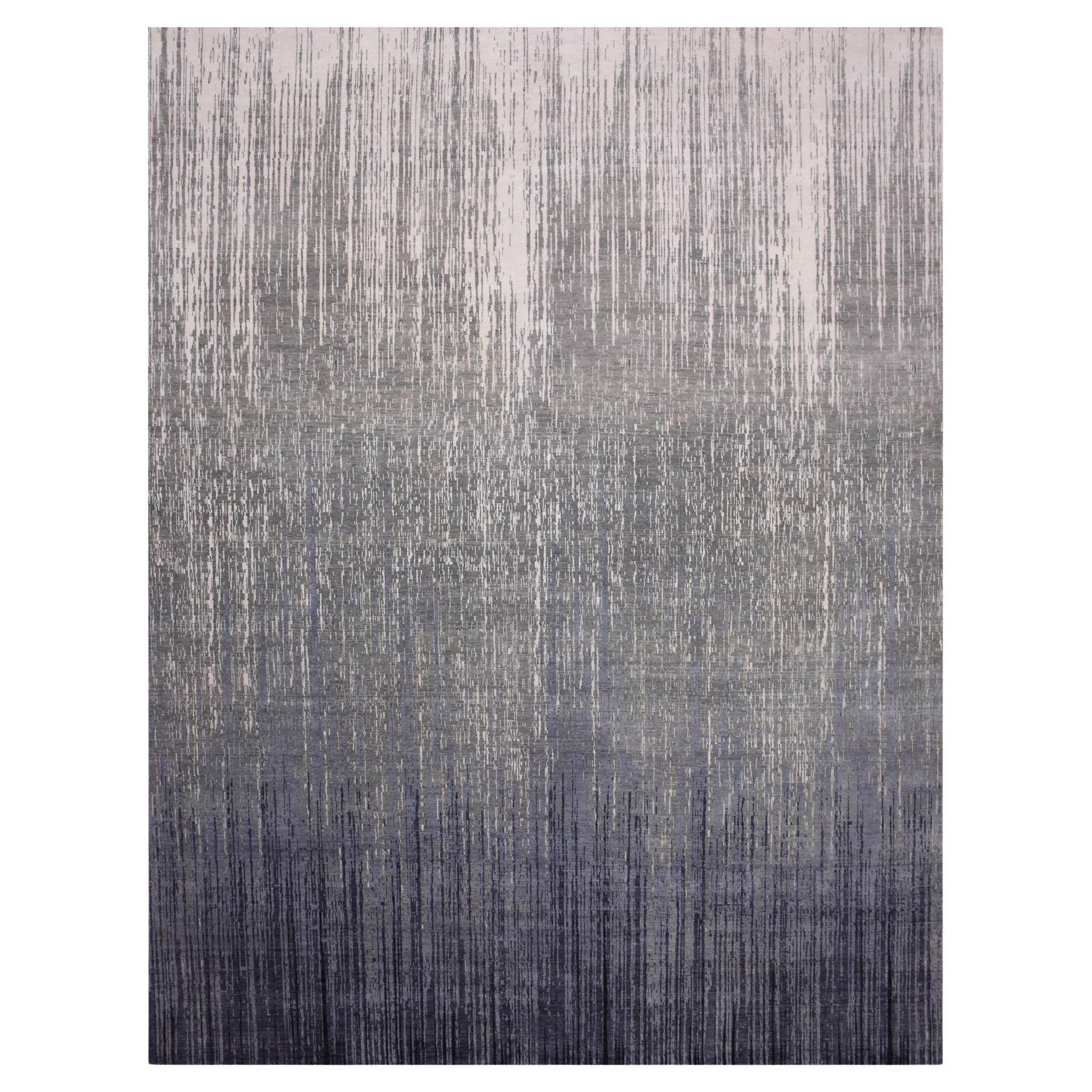 12'2"x15' Gray, Modern Ombre Design, Pure Wool Hand Knotted Oversized Rug