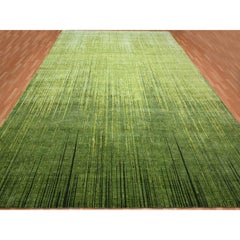 12'2"x15' Green Vertical Ombre Design Hand Knotted Wool Oversized Oriental Rug