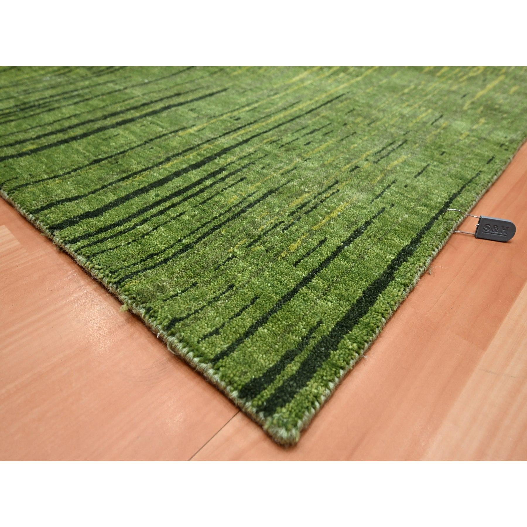 Tapis oriental surdimensionné vert dégradé vertical, noué à la main 12'2