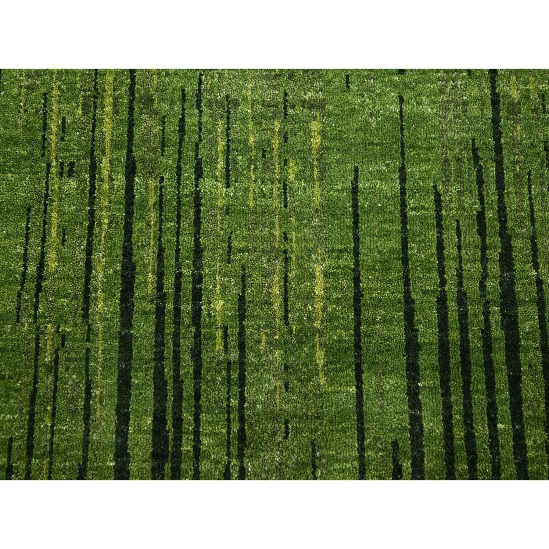 Laine Tapis oriental surdimensionné vert dégradé vertical, noué à la main 12'2