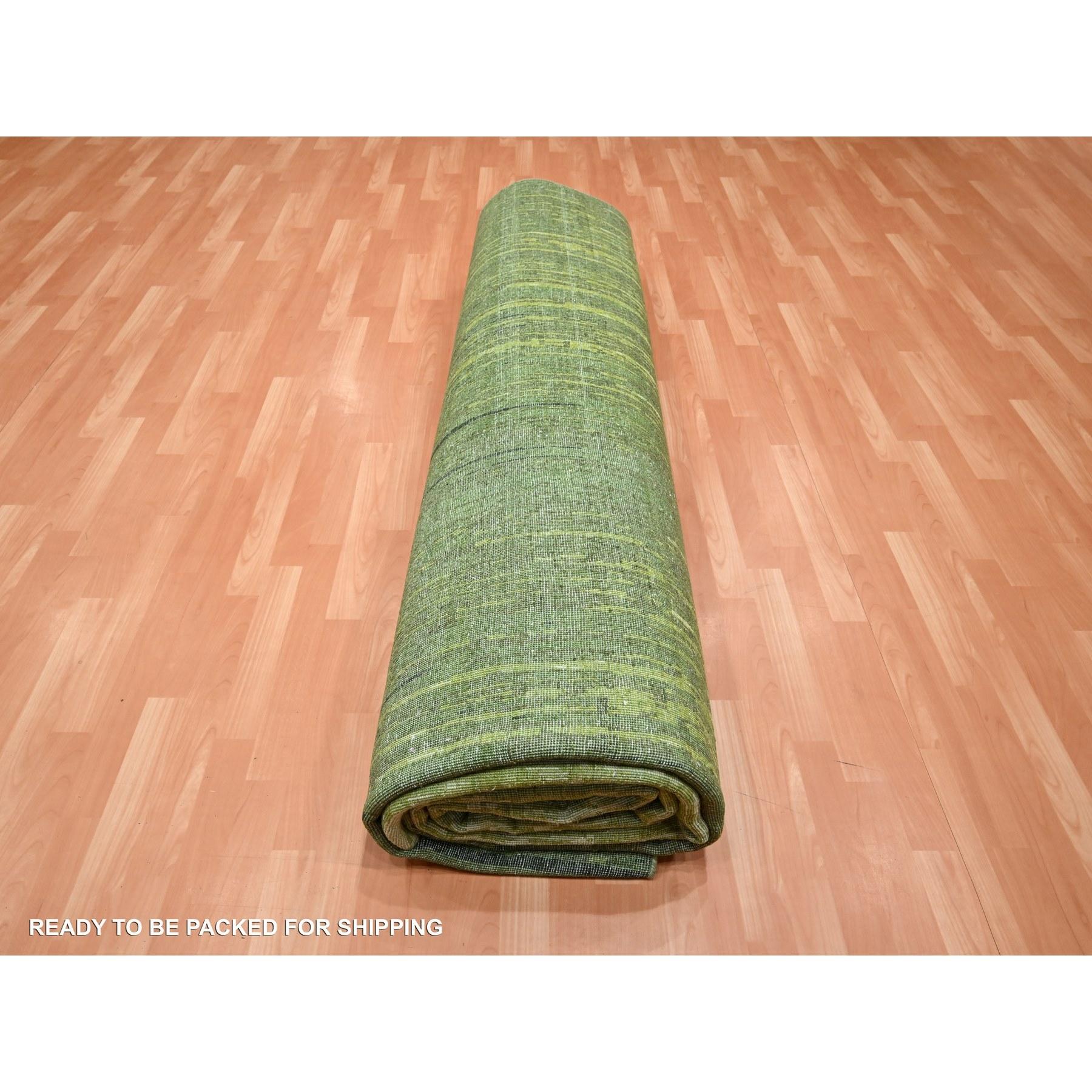 Tapis oriental surdimensionné vert dégradé vertical, noué à la main 12'2