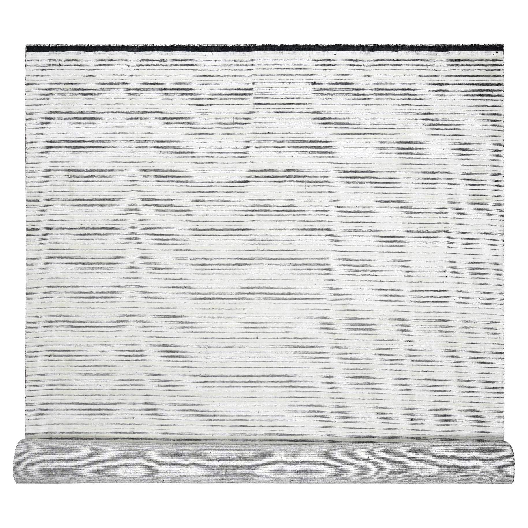 12
2"x15
 Ivory and Black Wool and Silk Hand Loomed Modern Oversize Oriental Rug