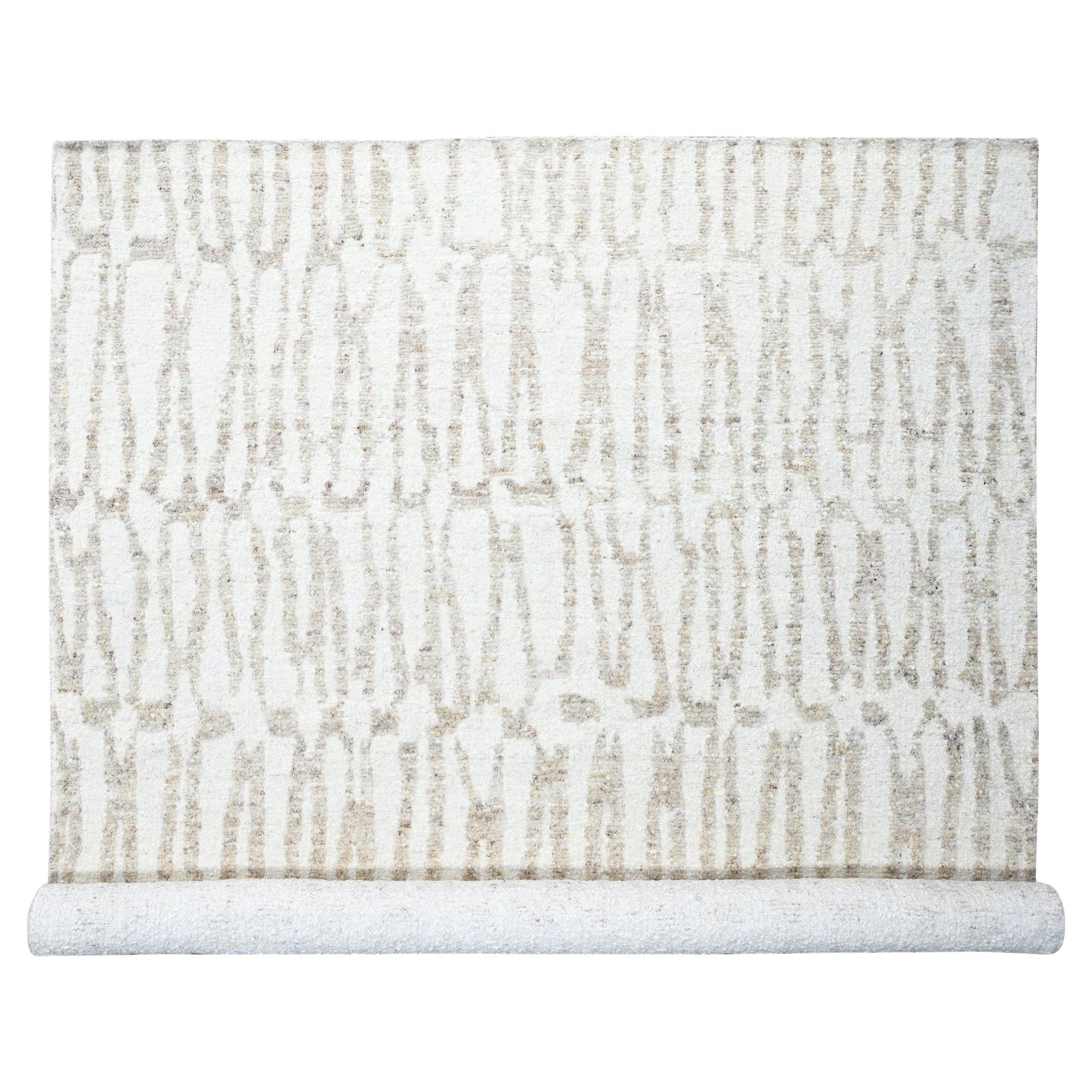 12'2"x15' Ivory Minimalist Swedish Design Hand Knotted 100% Wool XL Oriental Rug For Sale