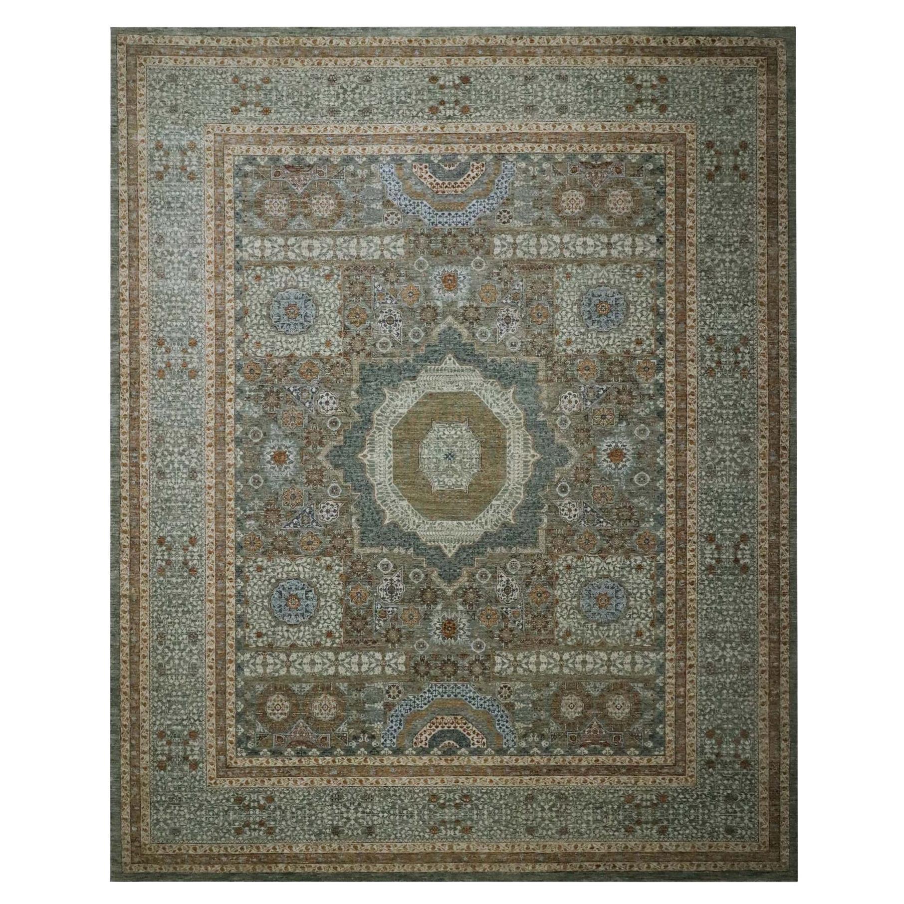 12
2 "x15
 Sage Green Mamluke Design Handgeknüpft Natürliche Farbstoffe Reine Wolle XL Teppich